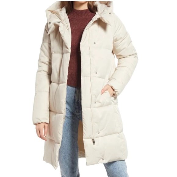 Vero Moda Puffer Stella Quilted Long Coat Cream Oatmeal M NWT - Picture 11 of 11